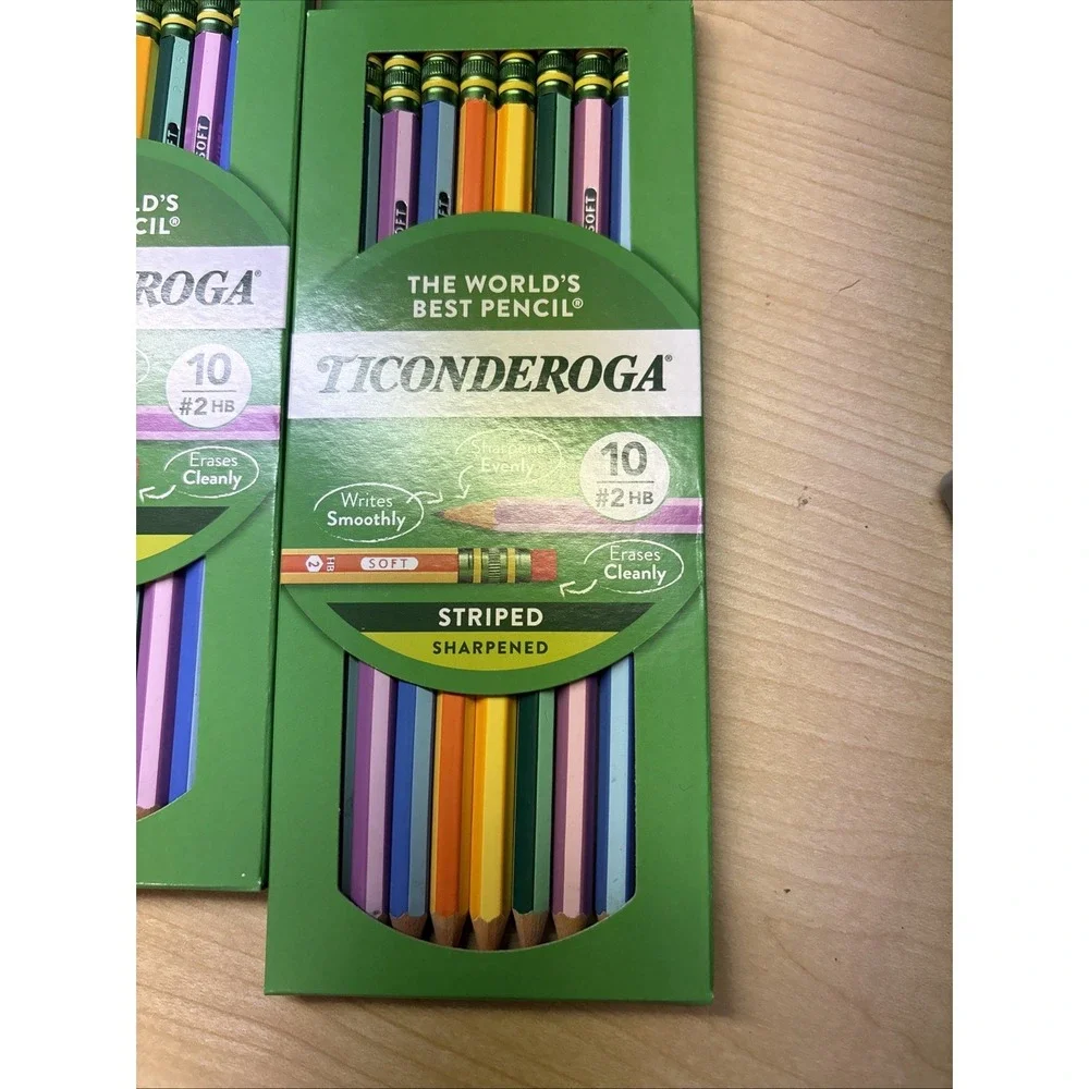 Ticonderoga Striped Wood Pencils #2 Big Lot of 5 Packs of 10! 50 total NEW